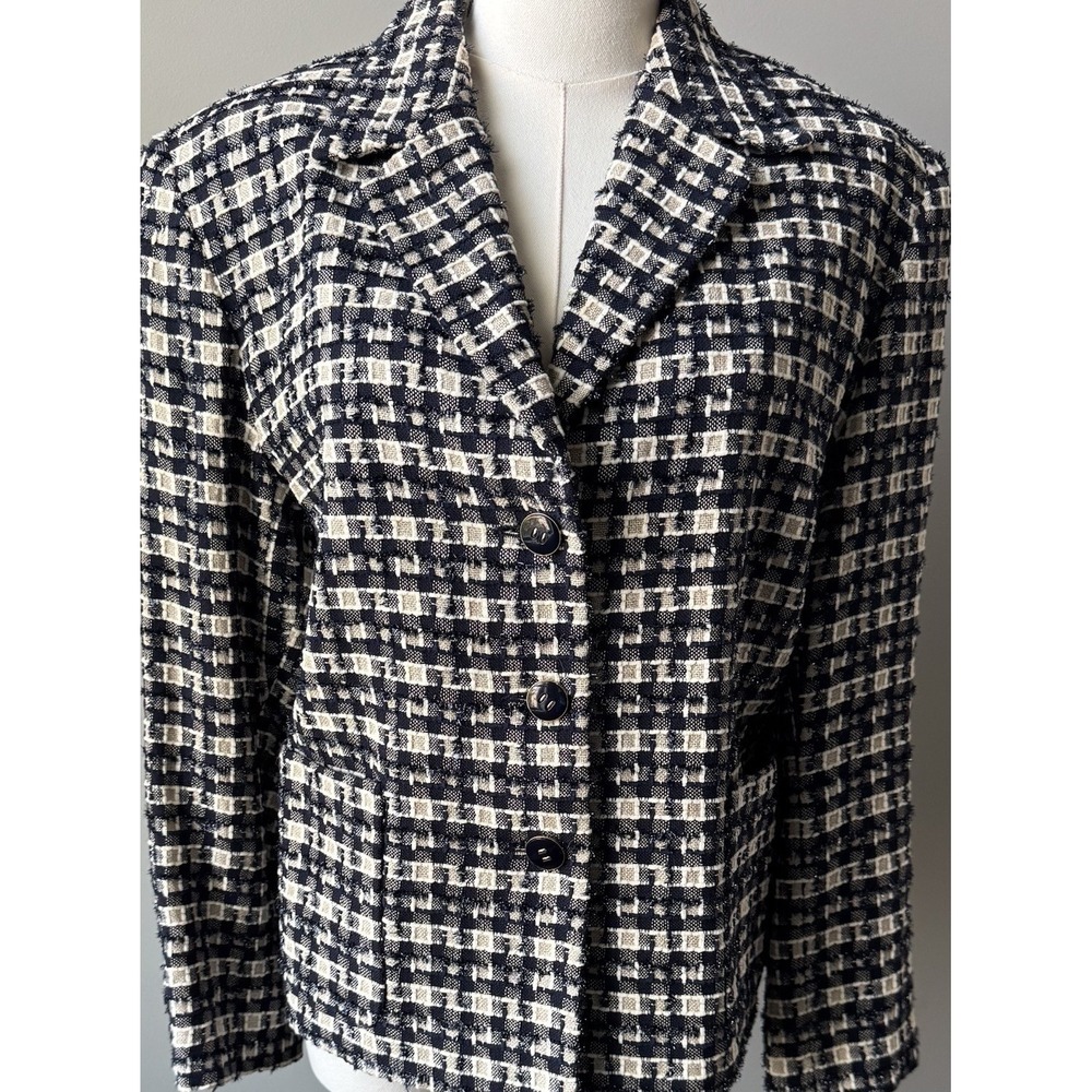Vintage Harlan Black White Tweed Blazer Textured Metallic Thread Size 14